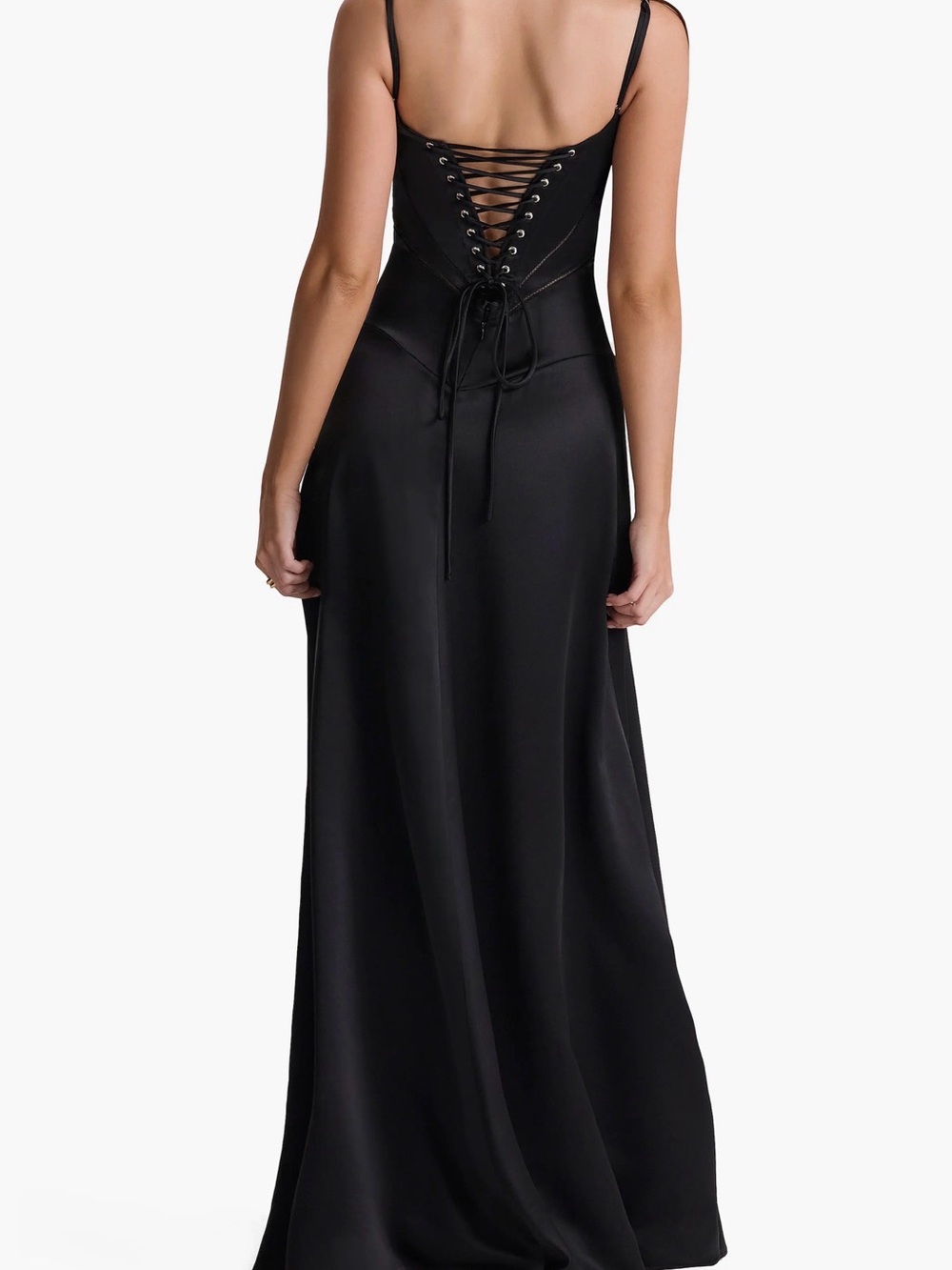 House of CB Black Satin Maxi Dress with Spaghetti Straps - Picture 2 of 3